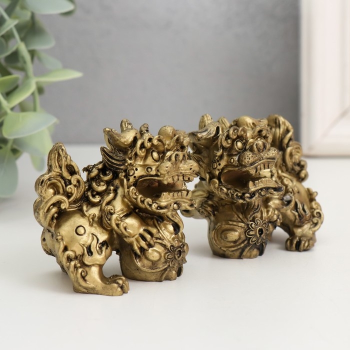 Нэцкэ полистоун набор 2 шт Нэцкэ полистоун набор 2 шт "Небесные львы Будды" 4х6х5 см