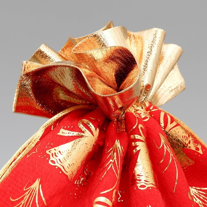 Мешочек подарочный плюш &laquo;Новогодние колокола&raquo;, колокольчик, тиснение, 30 х 40 см +/- 1.5 см, Новый год