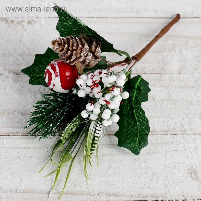 Декор "Зимнее очарование" шишка с зеленью, 19 см