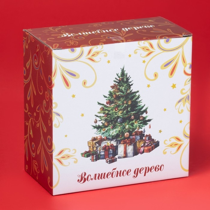 Новогодняя чайная пара Доляна &laquo;Волшебное дерево&raquo;, 2 предмета: чашка 210 мл, блюдце d=15 см, фарфор, цвет белый