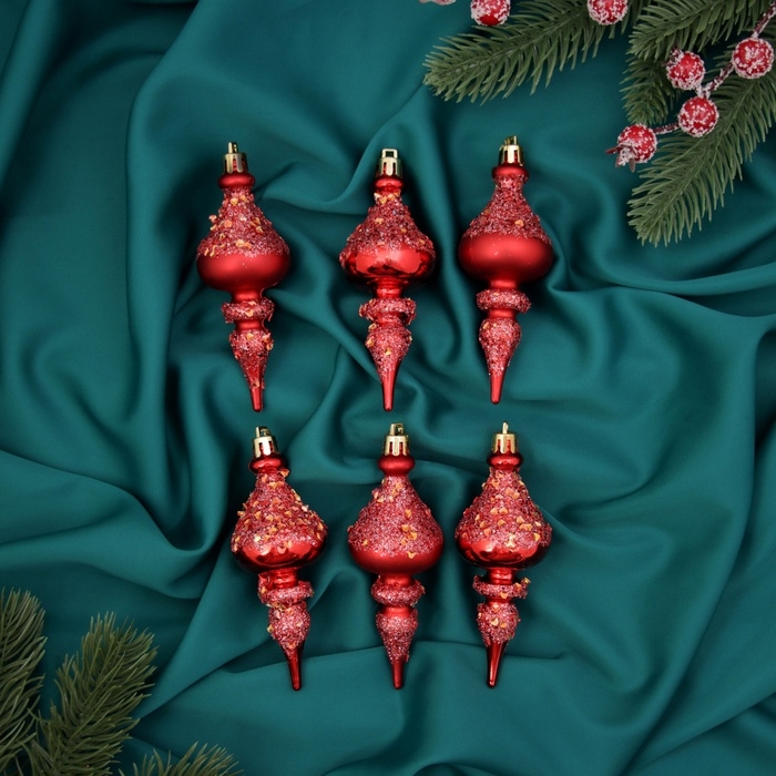 Ёлочная игрушка Ёлочная игрушка "Сосульки фигурные блеск" (набор 6 шт) 4х11 см, красный