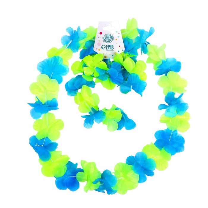 Гавайский набор "Цветочки", ( ожерелье, венок 2 браслета), цвет зеленый