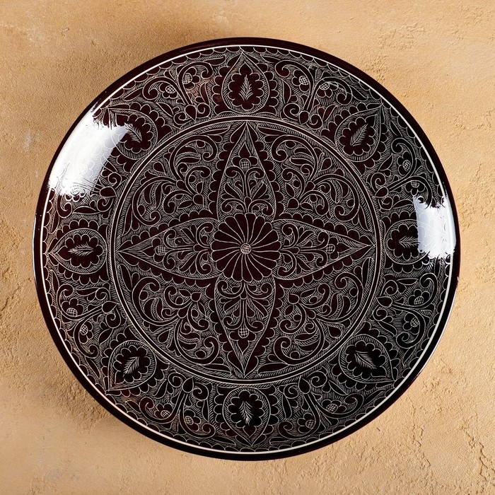 Ляган Риштанская Керамика "Узоры", 32 см, коричневый микс