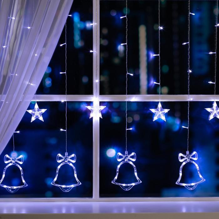 Гирлянда &laquo;Бахрома&raquo; 2.4 &times; 0.9 м с насадками &laquo;Колокольчики&raquo;, IP20, прозрачная нить, 138 LED, свечение белое, 8 режимов, 220 В