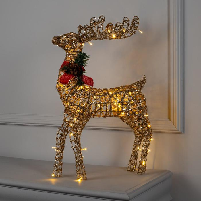 Светодиодная фигура &laquo;Олень золотистый&raquo; 35 &times; 60 &times; 10 см, металл, 220 В, мерцание, свечение тёплое белое