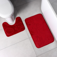 Коврики для ванной и туалета Доляна &laquo;Ракушки&raquo;, объёмные, 2 шт: 40&times;50, 50&times;80 см, цвет бордовый
