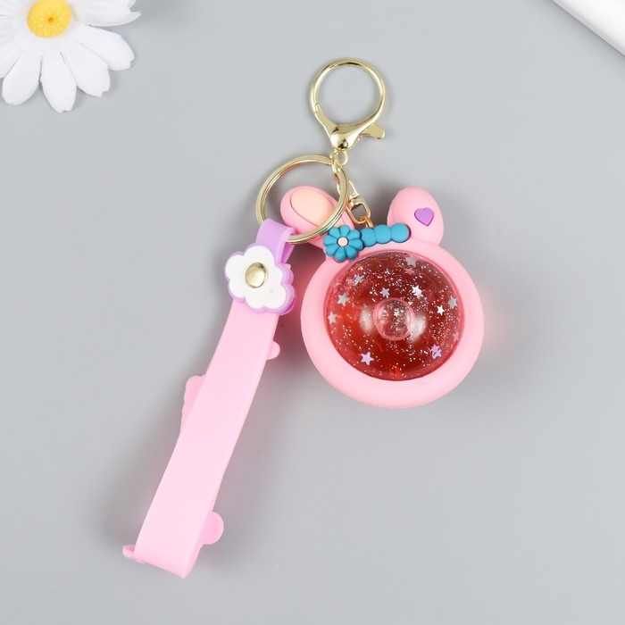 Брелок резина Брелок резина "Шарик-зайка" с браслетом и карабином, розовый 4х5,5х7,4 см