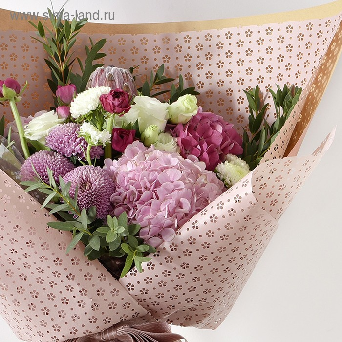 Фетр ламинированный с перфорацией "Цветочки", сиреневый, 57 см х 5 м