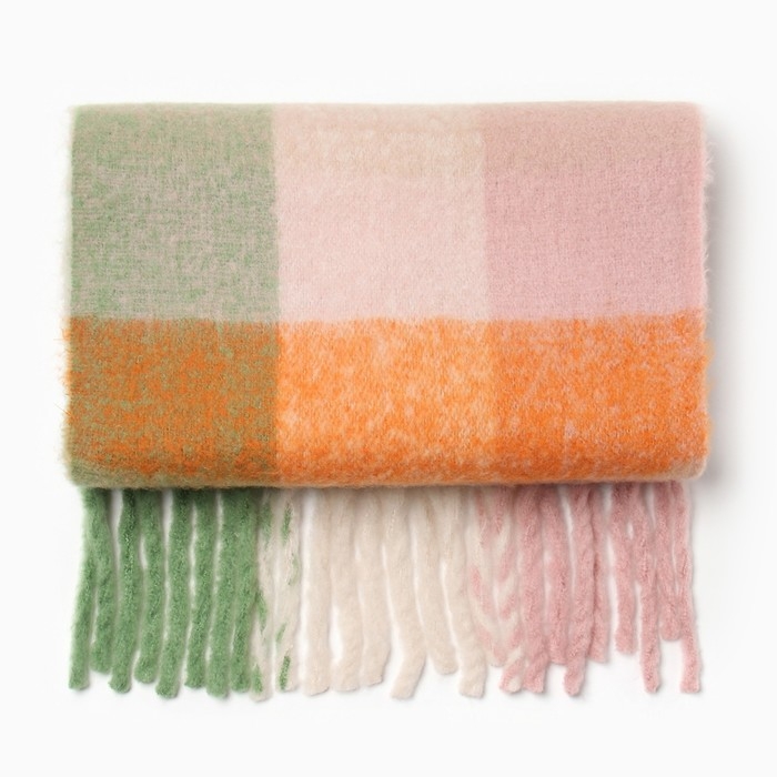 Шарф зимний объемный с кистями MINAKU клетка 210*38+18 см Шарф зимний объемный с кистями MINAKU клетка 210*38+18 см