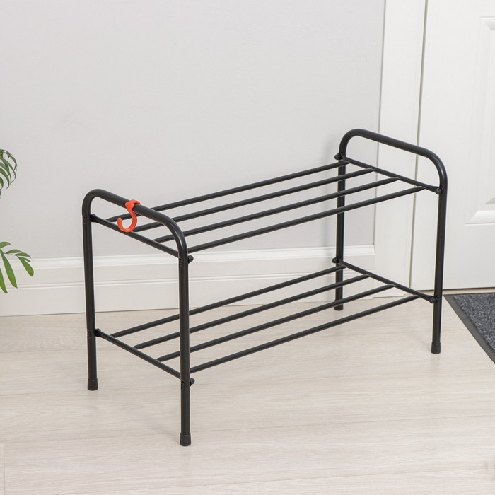 Подставка для обуви, 2 яруса, 65&times;30&times;40 см, цвет чёрный