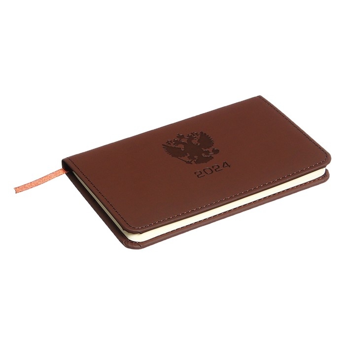 Планинг карманный датированный 2024 года, 155 х 95 мм, 64 листа, deVENTE.Emblem, твёрдая обложка из искусственной кожи, кремовый блок 70 г/м2, коричневый