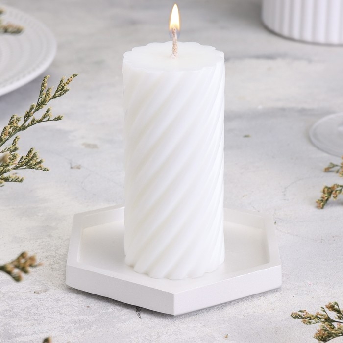 Подсвечник Подсвечник "Шестигранник. Мрамор" из гипса,9,7х11,3х1см,белый перламутр