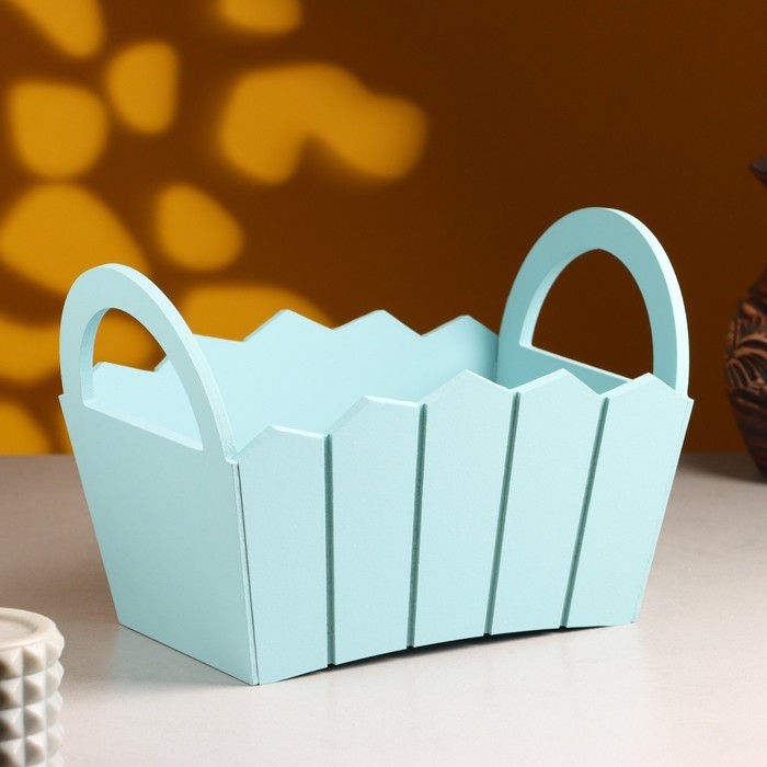 Кашпо деревянное 25&times;16&times;17 см "Мария", ручки боковые, МДФ, Серо-голубой