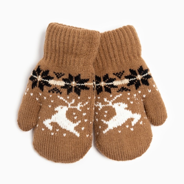 Новый год. Варежки детские, цвет коричневый, размер 14 (4-6 лет) Новый год. Варежки детские, цвет коричневый, размер 14 (4-6 лет)