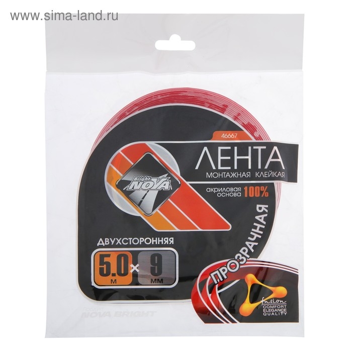 Клейкая лента Nova Bright-fusion, прозрачная, двусторонняя, акриловая, 9 мм х 5 м Клейкая лента Nova Bright-fusion, прозрачная, двусторонняя, акриловая, 9 мм х 5 м