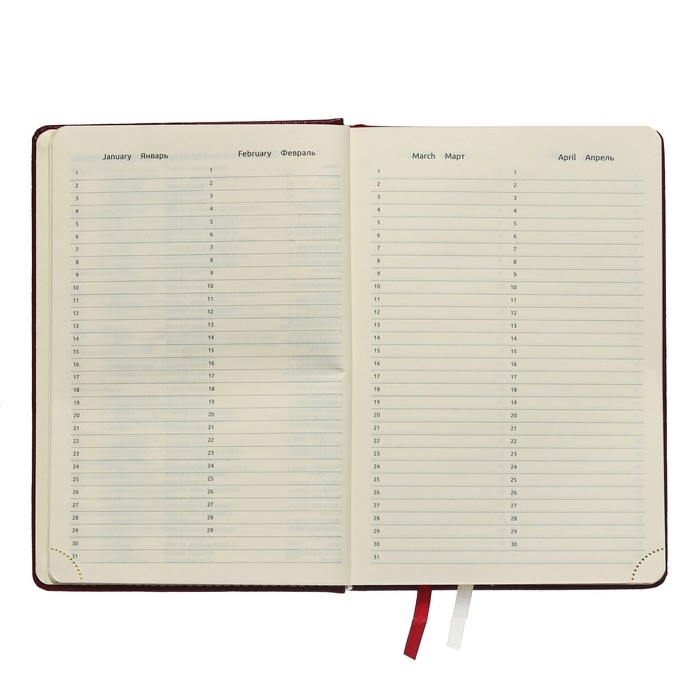 Ежедневник недатированный А5 160 листов, deVENTE. Wild, твердая обложка кожзам с поролоном, термо тиснение, перфорация, ляссе, кремовый блок 70 г/м2, бордовый