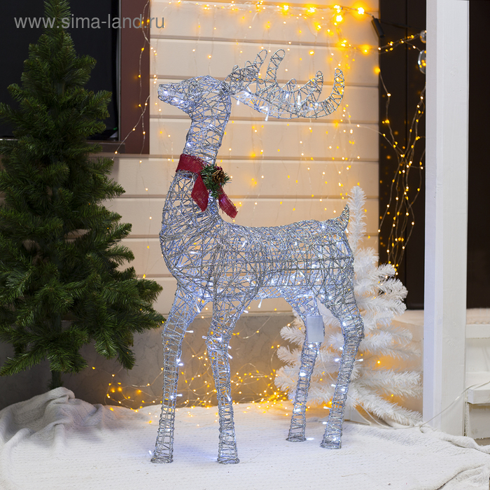 Светодиодная фигура &laquo;Олень серебристый&raquo; 70 &times; 120 &times; 30 см, металл, 220 В, свечение белое