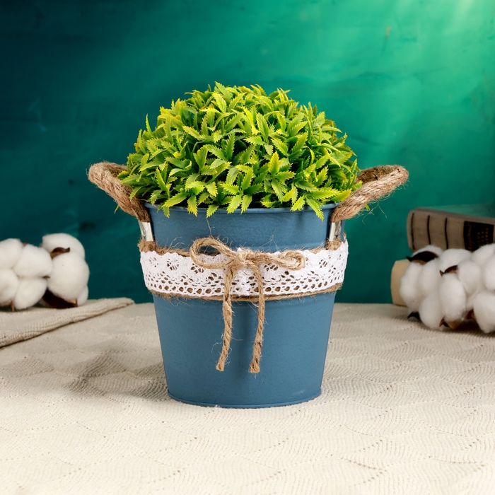 Кашпо "Ведерко Линдберг" синее с ручками, 13х13х12см