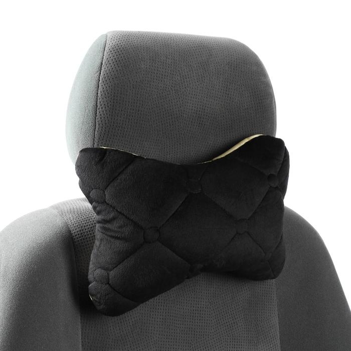 Подушка автомобильная косточка, на подголовник, 28&times;18 см, велюр, чёрный