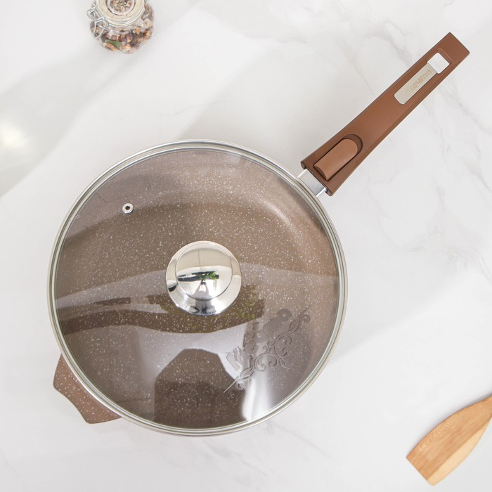 Сковорода &laquo;Гранит&raquo;, d=26 см, съёмная ручка, стеклянная крышка, антипригарное покрытие, цвет коричневый