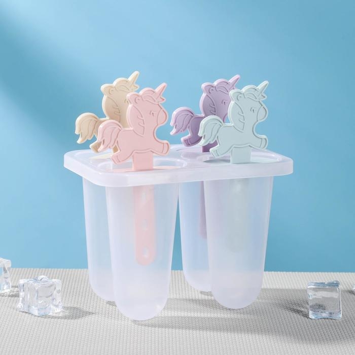 Форма для мороженого «Единороги», 12,5×7,5×14 см, 4 ячейки, цвет прозрачный Форма для мороженого «Единороги», 12,5×7,5×14 см, 4 ячейки, цвет прозрачный