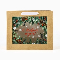 Пакет подарочный новогодний крафтовый с пластиковым окном &laquo;Новогодняя пора&raquo;, 24 х 20 х 11см