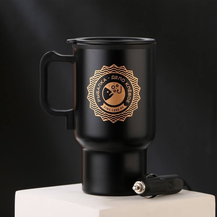 Термокружка, 450 мл, Автомобильная &laquo;Рыбалка&raquo;, сохраняет тепло 3 ч, с подогревом от прикуривателя