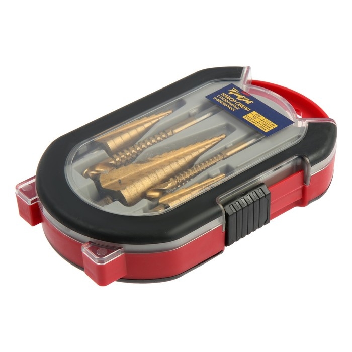 Набор сверл ступенчатых и фрезерных ТУНДРА, HSS, TIN, 4-12 мм, 4-20 мм, 4-32 мм, 3/6/8 мм Набор сверл ступенчатых и фрезерных ТУНДРА, HSS, TIN, 4-12 мм, 4-20 мм, 4-32 мм, 3/6/8 мм