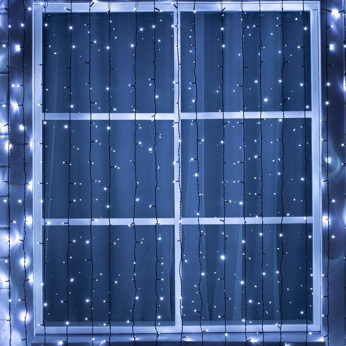 Гирлянда &laquo;Занавес&raquo; 2 &times; 6 м, IP44, УМС, тёмная нить, 1440 LED, свечение белое, мерцание, 220 В