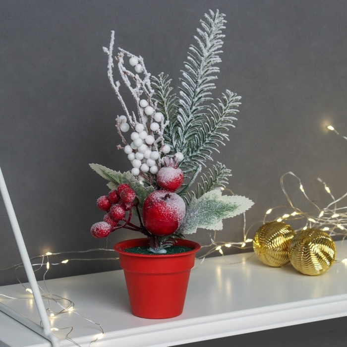 Декор Декор "Яркий праздник, в горшочке" снег веточки, 24х7 см