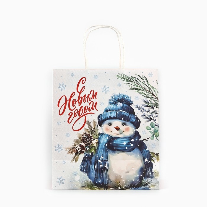 Пакет подарочный новогодний крафтовый &laquo;Счастья в новом году&raquo;, 22 х 12 х 25 см , Новый год