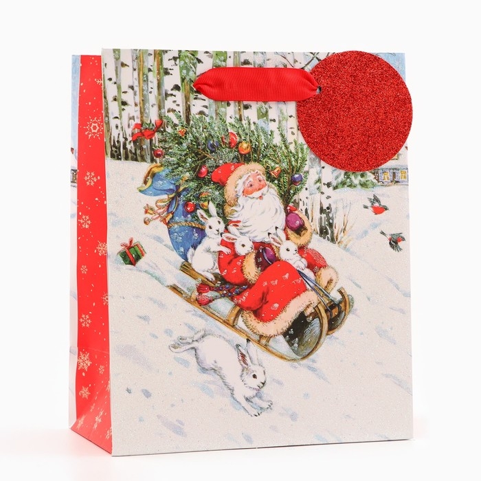 Новый год. Пакет подарочный Новый год. Пакет подарочный "На санях", люкс, 18 х 22,3 х 10 см.