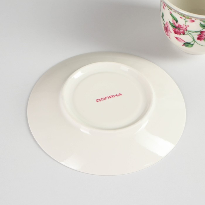 Чайная пара фарфоровая Доляна &laquo;Бланко&raquo;, 2 предмета: чашка 220 мл, блюдце d=14,3 см, цвет белый