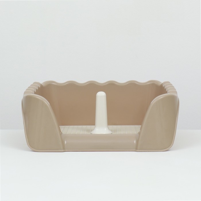 Туалет для собак с высокими бортами и съемной сеткой 43х43х15 см, бежевый