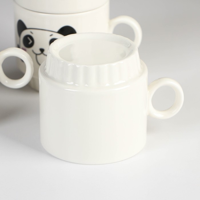 Набор кружек керамических на металлической подставке Доляна &laquo;Панда&raquo;, 4 предмета: 220 мл, цвет белый