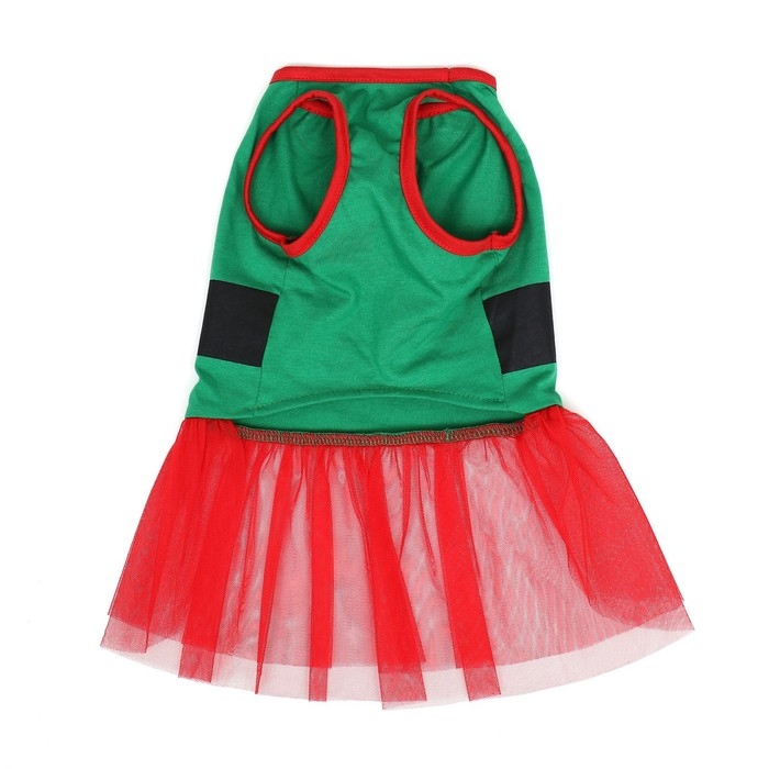 Костюм для животных Костюм для животных "Эльфийка", размер XS (ДС 22, ОГ 32, ОШ 21 см), красно-зелёный