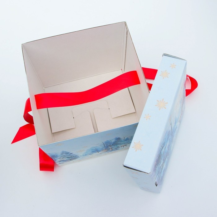 Новый год. Подарочная коробка Новогодняя Коробка крышка-дно Новый год. Подарочная коробка Новогодняя Коробка крышка-дно "Мечта" с атласной лентой 17 х 17 х 17 см.