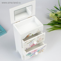 Шкатулка дерево комод 2 ящика "Букет, птица и клетка" 18,5х7,5х11,8 см