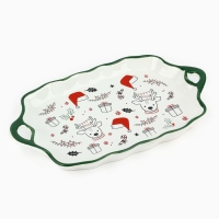 Новый год! Блюдо керамическое &laquo;Новогодние олени&raquo;, 23х13х2.5 см, цвет белый