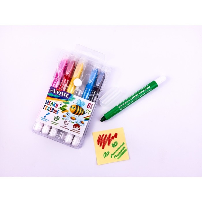 Мелки гелевые 6 цветов deVENTE, супермягкие, с акварельным эффектом, пластиковый корпус с поворотным механизмом, в блистере Мелки гелевые 6 цветов deVENTE, супермягкие, с акварельным эффектом, пластиковый корпус с поворотным механизмом, в блистере