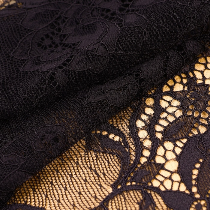 Кружевная эластичная ткань, 180 мм &times; 2,7 &plusmn; 0,5 м, цвет чёрный