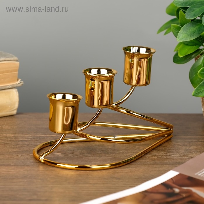 Подсвечник металл на 3 свечи "Капли" золото 14х8х8 см