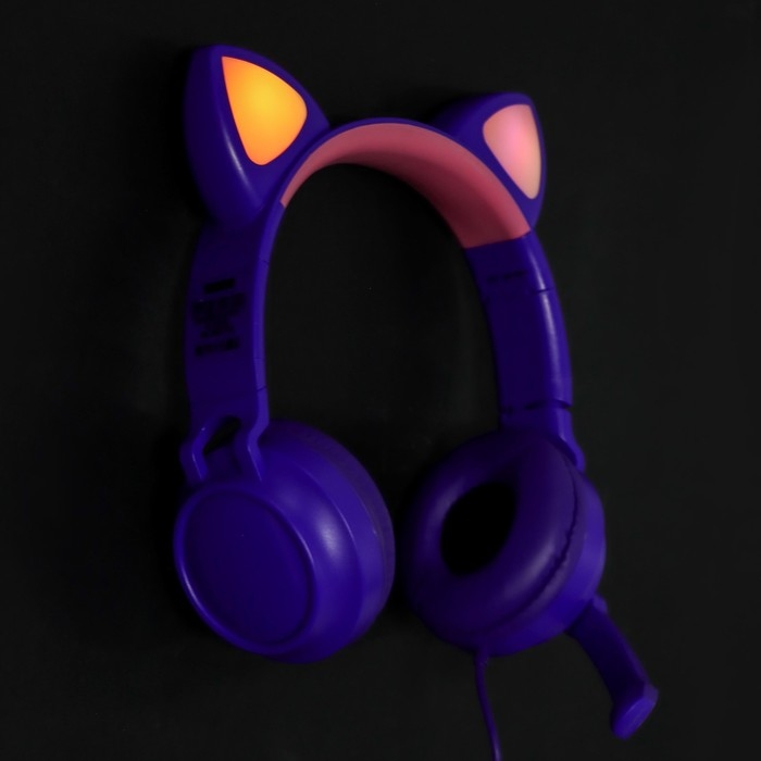 Наушники Qumo Game Cat Purple, игровые, микрофон, USB+3.5 мм, 2м, фиолетовые