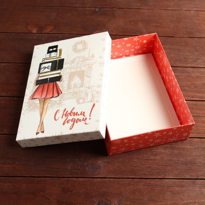 Новый год. Коробка сборная крышка-дно с окном, "Женский новый год", 21 х 15 х 5,7 см