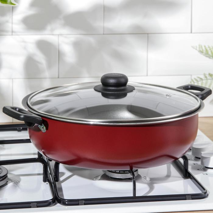 Жаровня-сковорода &laquo;Эксперт&raquo;, 4 л, d=28 см, стеклянная крышка, антипригарное покрытие, цвет бордовый