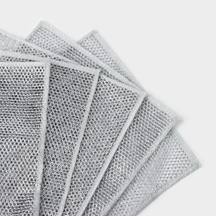 Салфетка для мытья посуды, металлическая, однослойная, 5 шт, 19&times;19 см