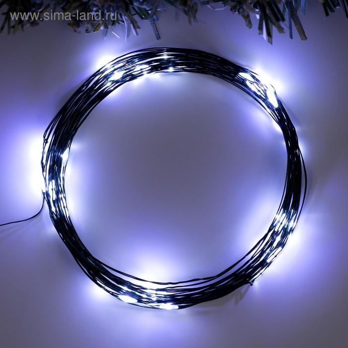 Гирлянда &laquo;Нить&raquo; 5 м роса, IP20, зелёная нить, 50 LED, 2 режима, батарейки AAх3 (нет в комплекте), свечение белое