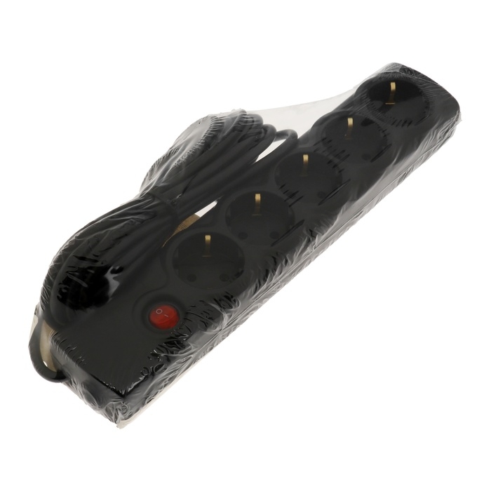 Сетевой фильтр Luazon Lighting, 5 розеток, 5 м, 3500 Вт, 3х1 мм2, 16 A, 220 В, c предохранителем, черный