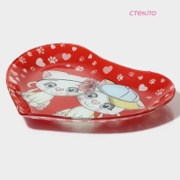 Блюдо стеклянное сервировочное Доляна &laquo;Сердце. Котики&raquo;, 25&times;21&times;2,3 см, цвет красный