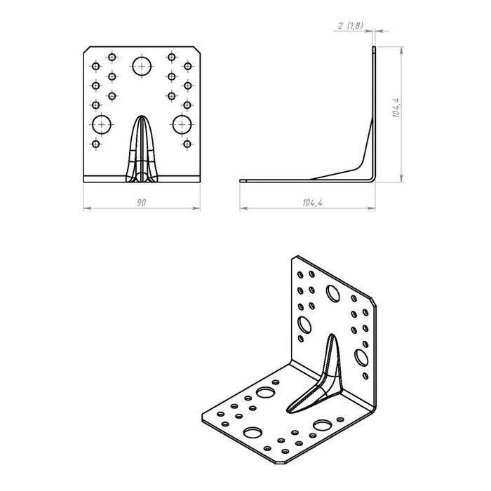 Уголок крепёжный усиленный 105 х 105 х 90 х 2 мм, оцинкованный Уголок крепёжный усиленный 105 х 105 х 90 х 2 мм, оцинкованный